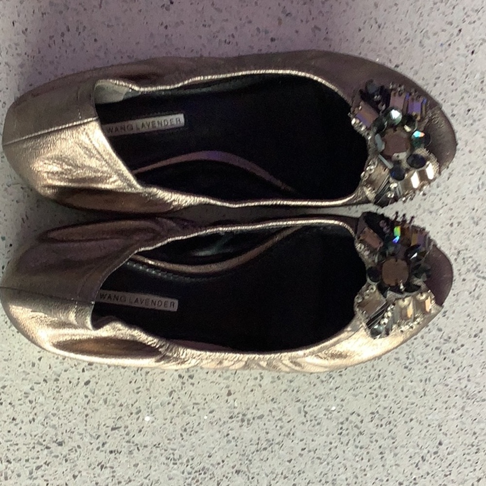 Vera Wang metallic jeweled peep toe